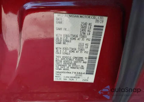 2019 Nissan Frontier Pro-4X z USA, uszkodzony, nr VIN 1N6AD0EV9KN793864